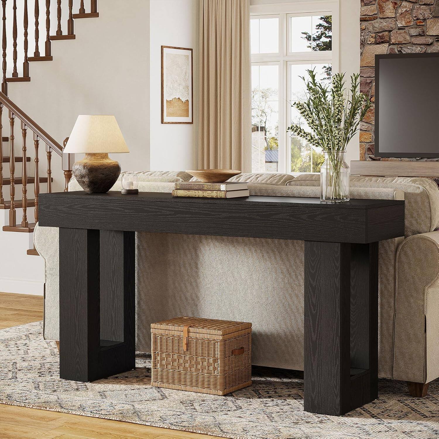 Alt View 2. Tribesigns - Console Table with Engineered Wood Construction and Rectangular Top for Entryway, Hallway and Living Room - Black.