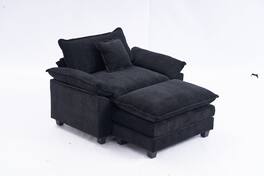 JUJABU - Chenille Modular Single Sofa with Ottoman and Pillow for Living Room - Black