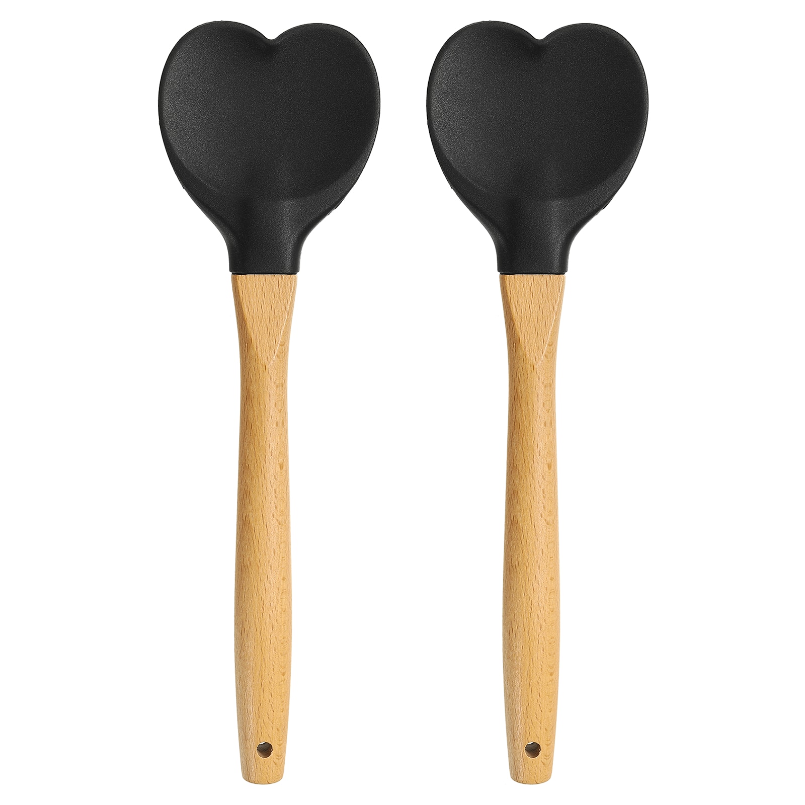 Unique Bargains - 2pcs Silicone Spatula w/ Wood Handle, Heart-Shaped Heat-Resistant Non-Stick Cake Scraper for Baking - Black