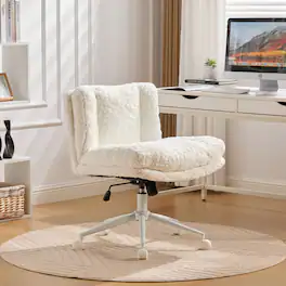 Z-Edge - Criss Cross Desk Chair with Wheels, Wide Armless Office Chairs with Adjustable Height, Cross Legged Chairs for Bedroom - White