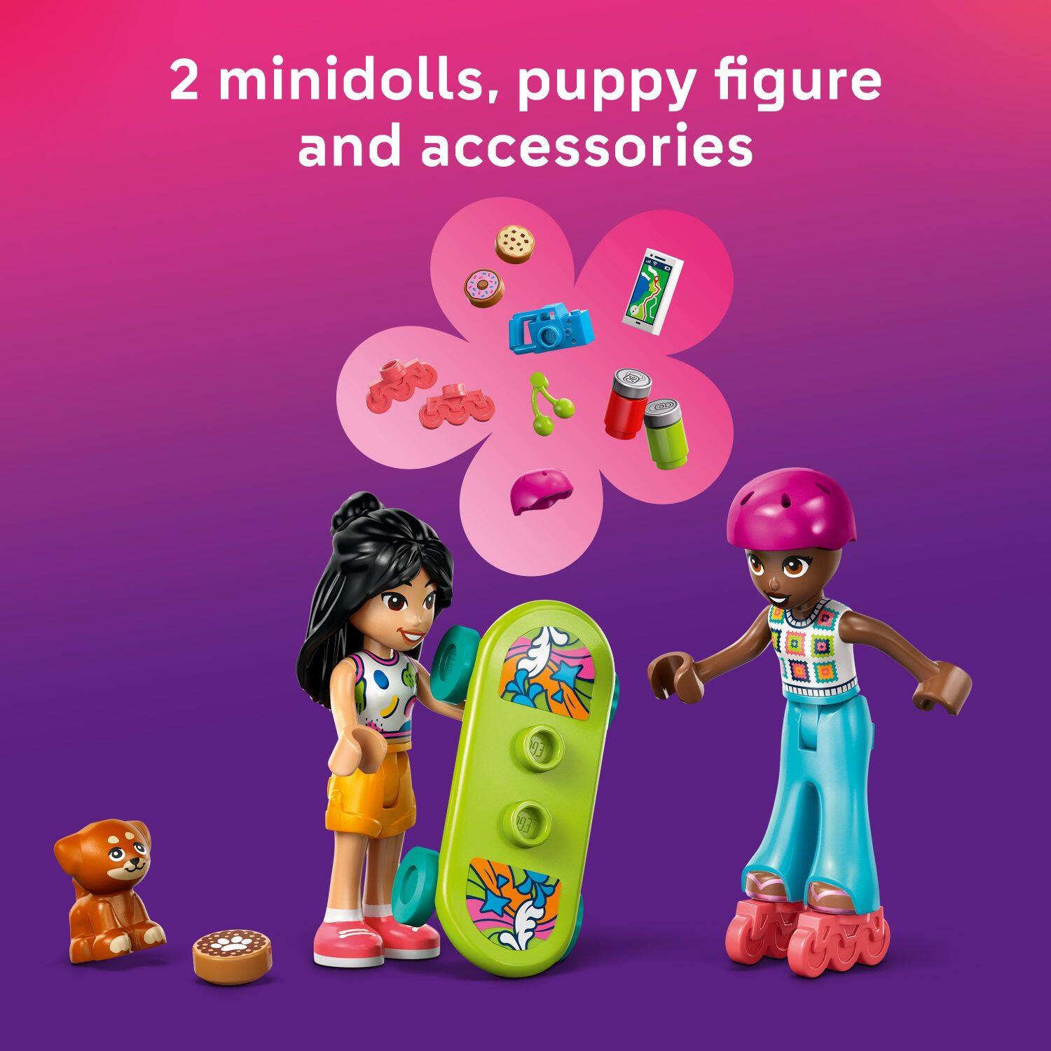 2 minidolls, puppy figure and accessories