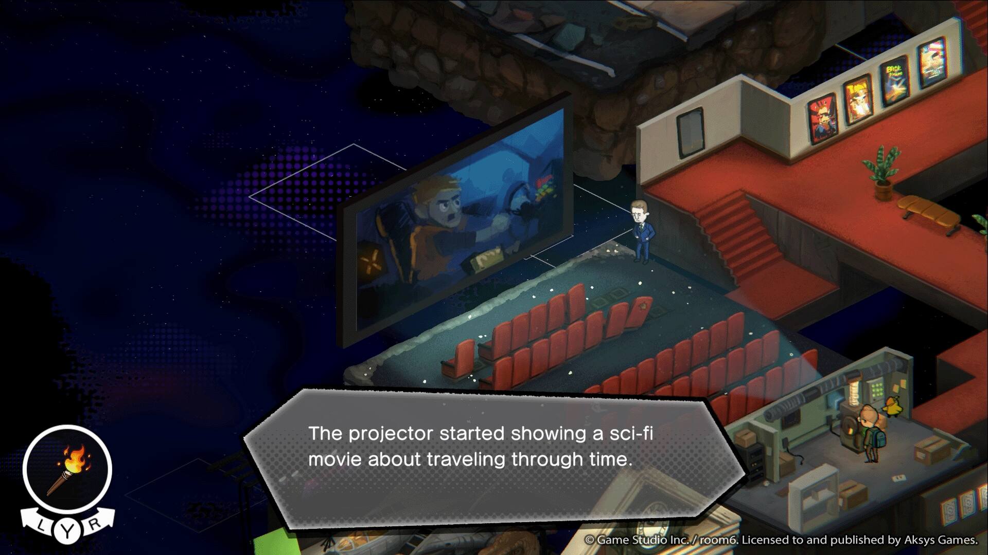 The projector started showing a sci-fi movie about traveling through time.

LYR
Game Studio Inc. / room6. Licensed to and published by Aksys Games.