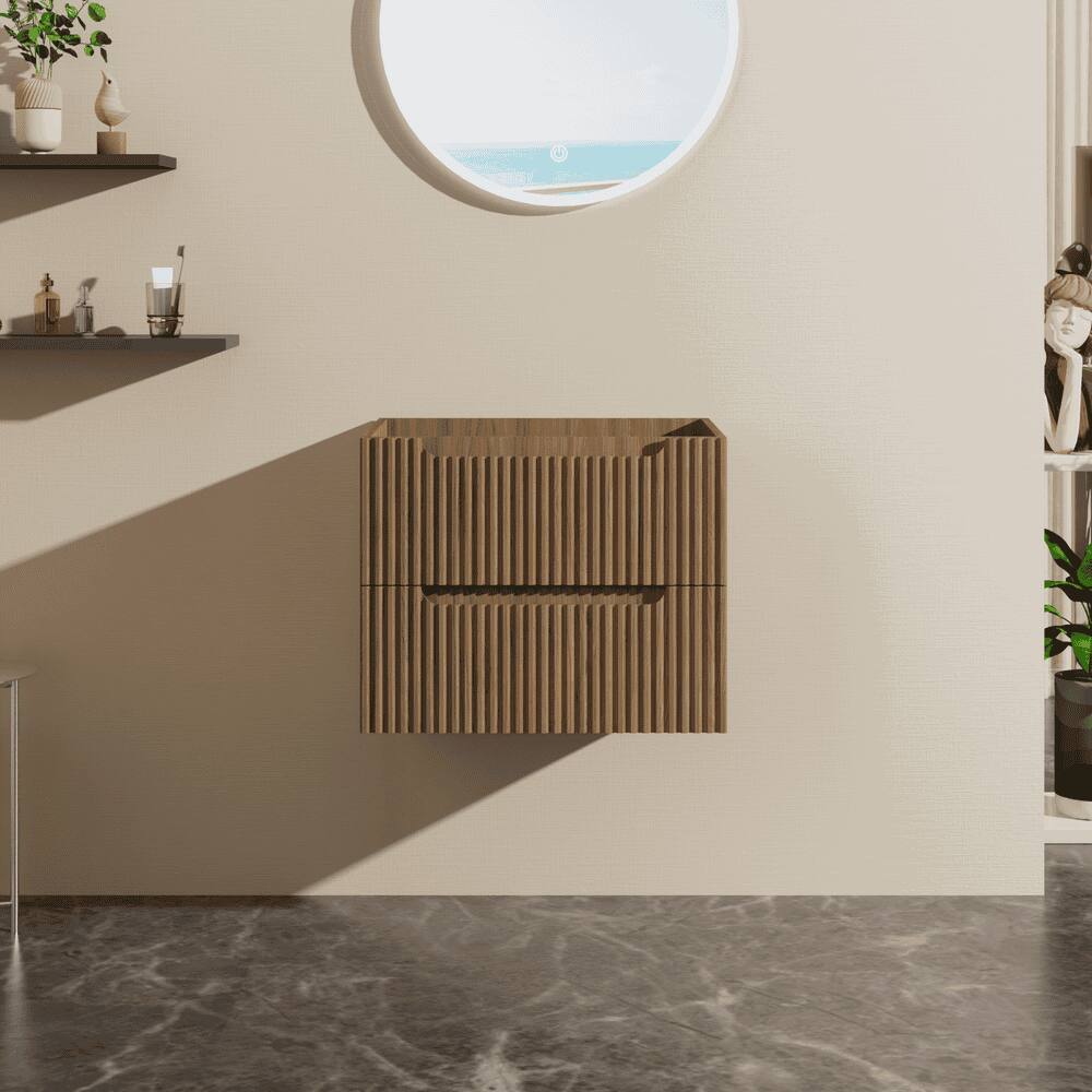 Front. Kadyn - 24" Wall-Mount Floating Bathroom Vanity Cabinet (Cabinet Only), Walnut - Brown.