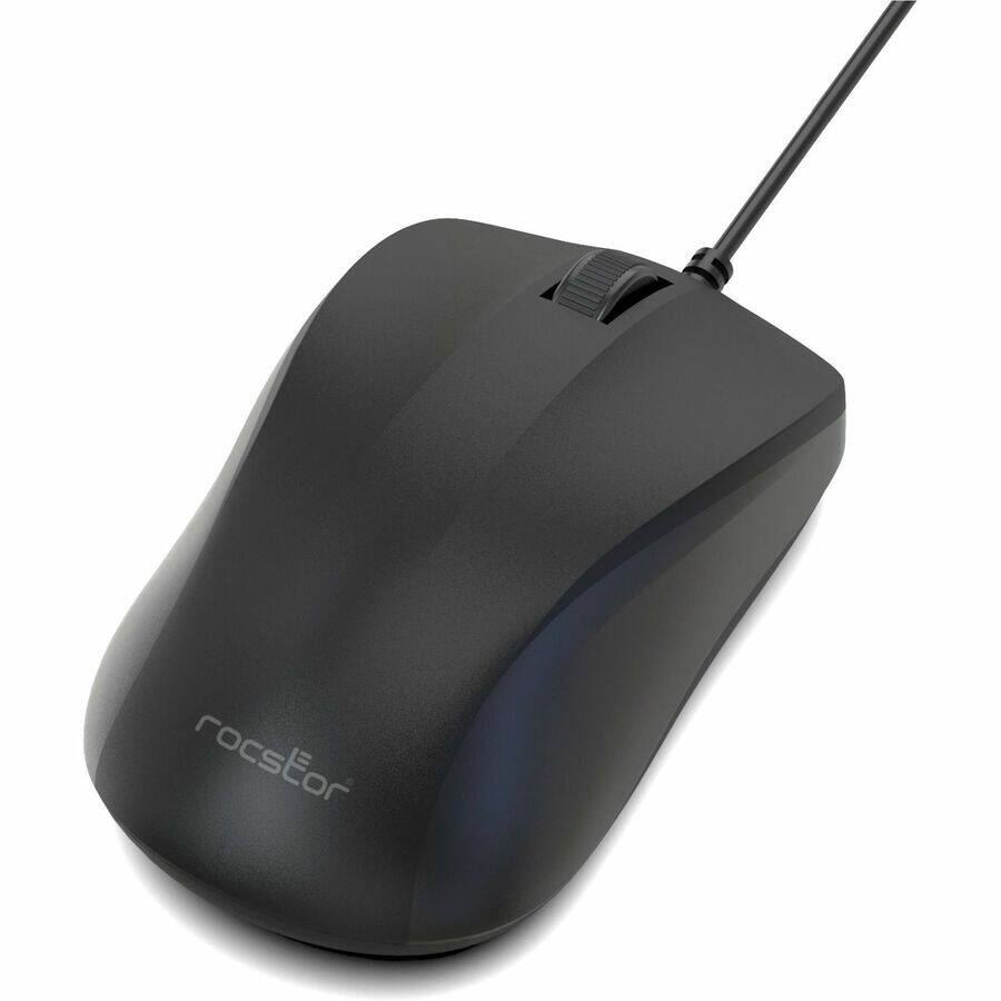 Alt View 2. Rocstor - Rocstor Premium M11 USB Wired Contoured Optical Mouse - 1200 dpi - Optical - Cable - Black - USB - 1200 dpi - Scroll Whe - Black.