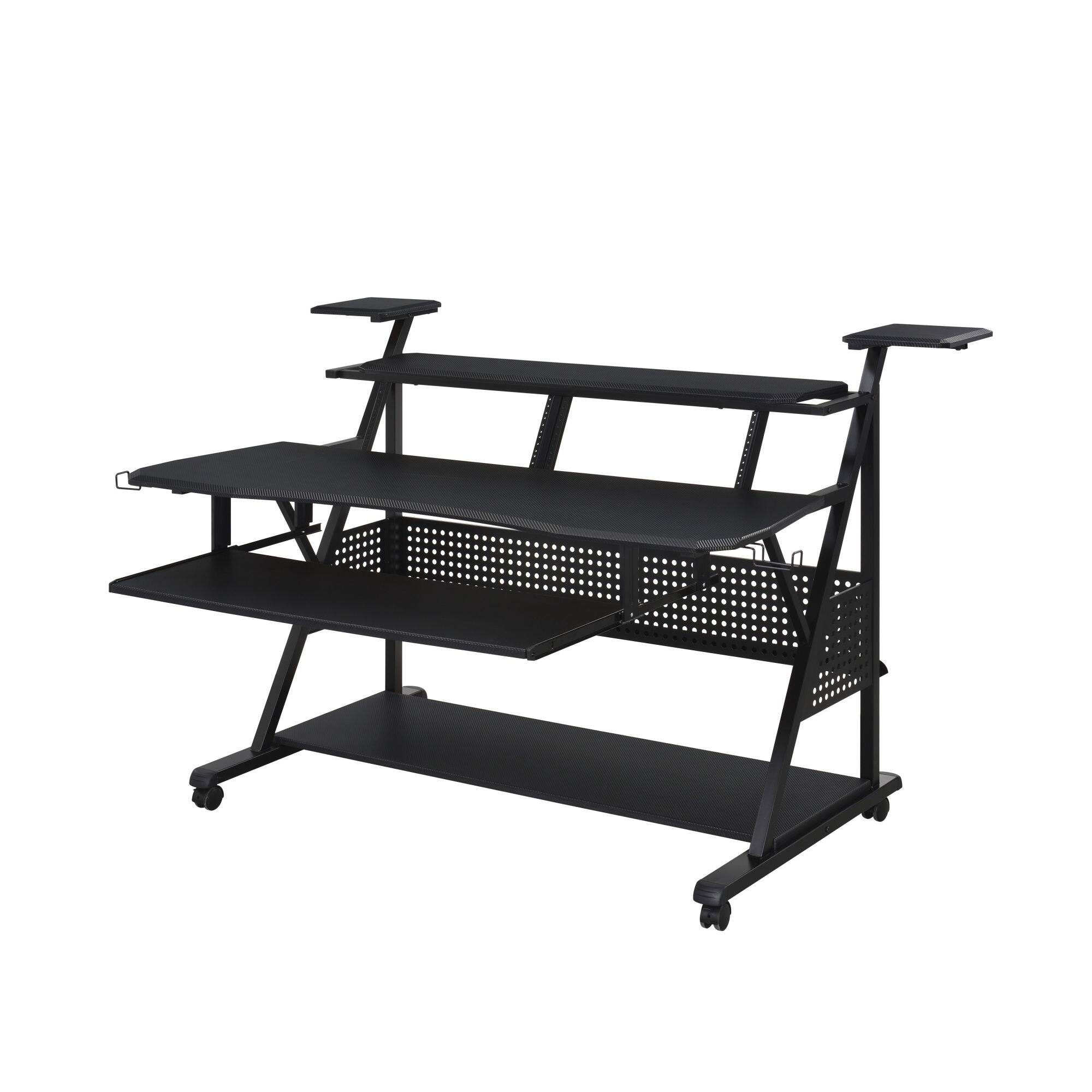 Left. GOODSILO - Modern Music Desk with Speaker Shelves and Cable Management for Home Studio and Keyboard Setup - Black.