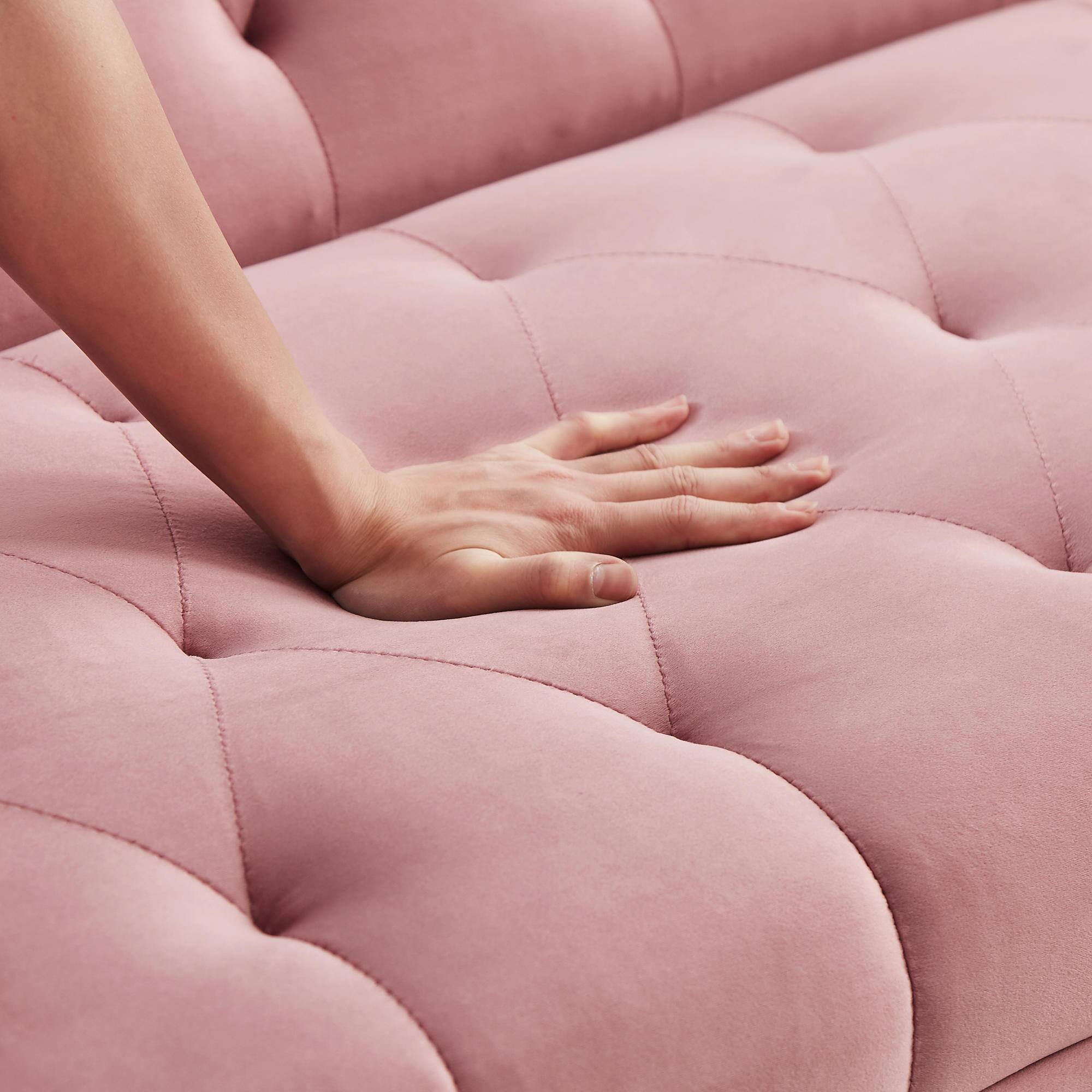 Alt View 6. Meqiodas - Convertible Sofa Bed Modern Futon Set, Velvet Foldable Reclining Loveseat, Three Adjustment Angles, Easy Assembly - PINK.