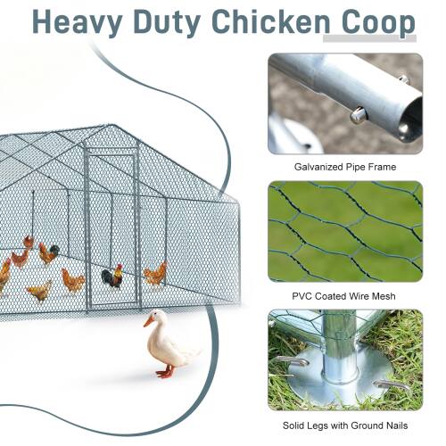 Heavy Duty Chicken Coop  
Galvanized Pipe Frame  
PVC Coated Wire Mesh  
Solid Legs with Ground Nails
