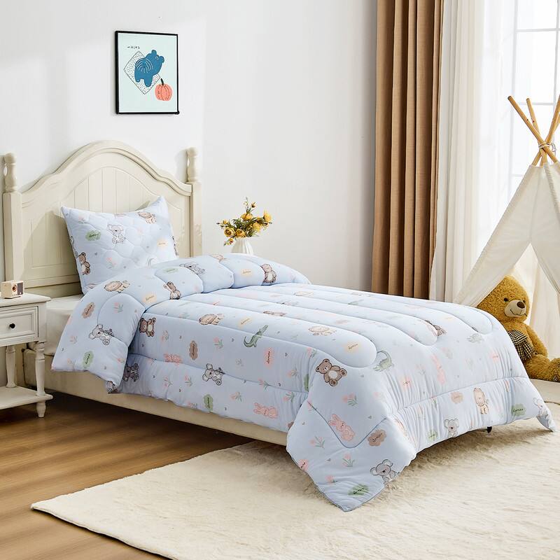 Alt View 5. Bestier - Twin Kids Comforter Set – 2 Pcs All-Season Bedding with Skin-Friendly Lightweight Quilt & Pillowcase - Light Blue.