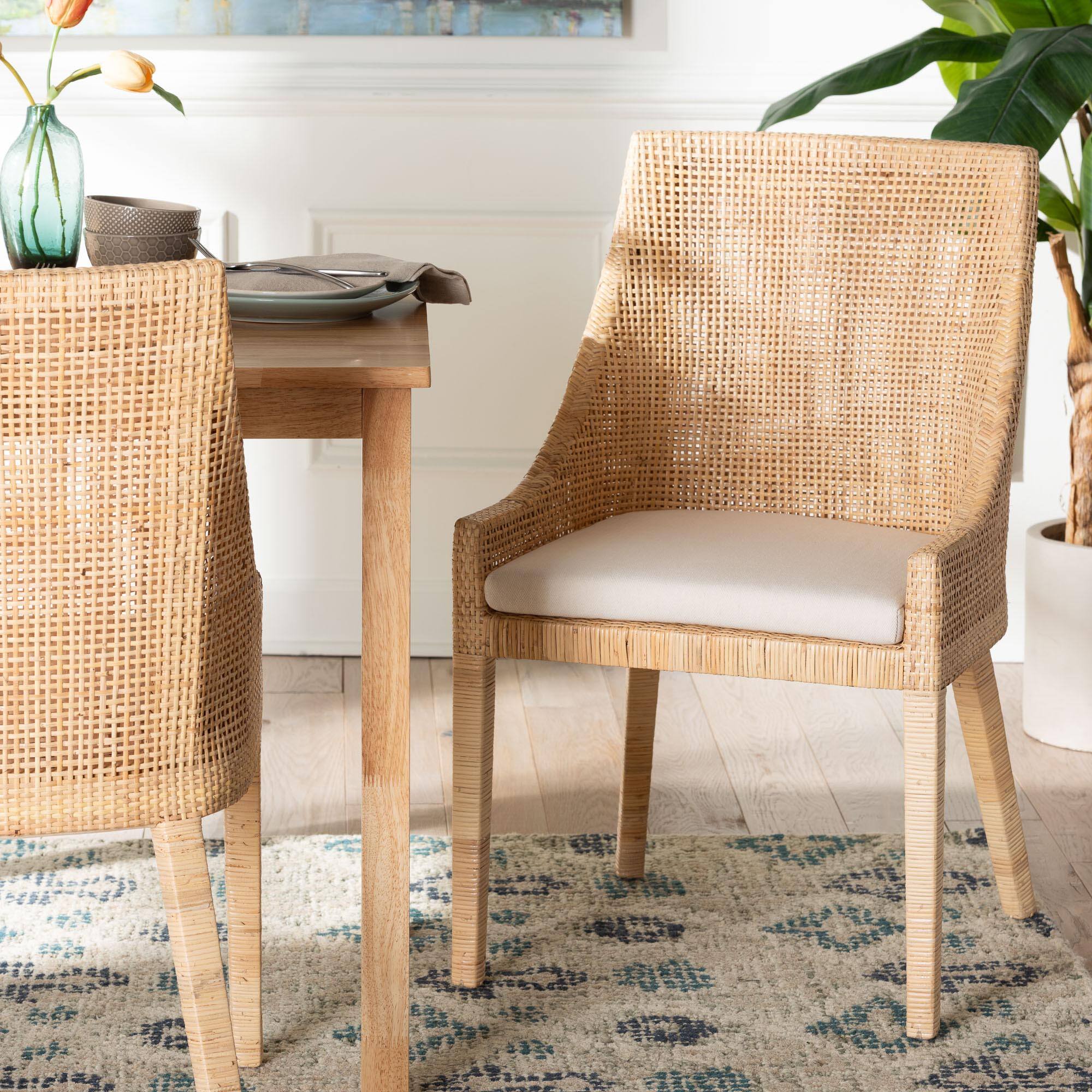Alt View 4. bali & pari - Beata Natural Rattan Dining Chair - Handcrafted Wingback Accent Chair with Woven Detailing and Removable Cushion - Light Honey.