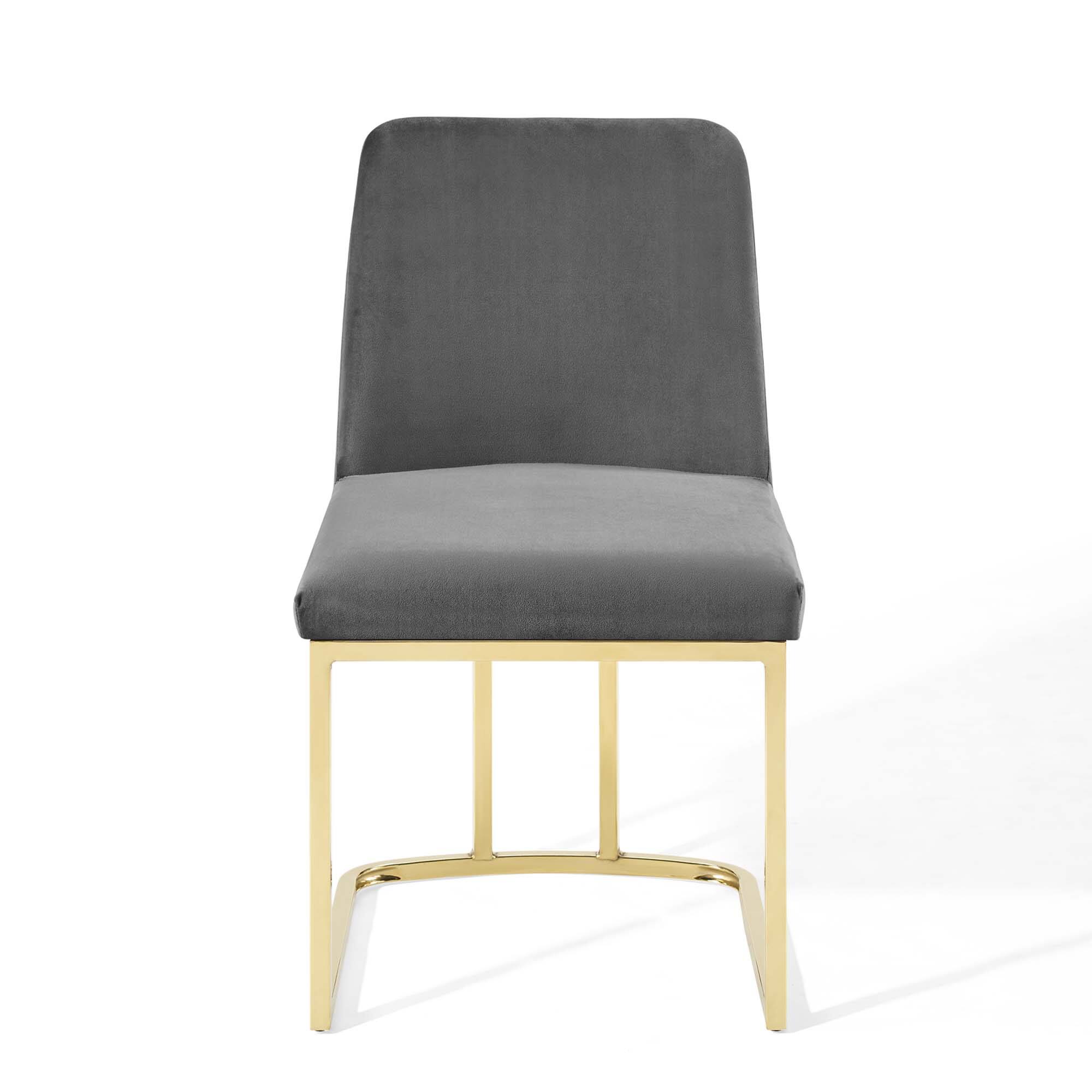 Alt View 5. Modway - Amplify Sled Base Performance Velvet Dining Chairs Set of 2 by Modway - Gold Gray.