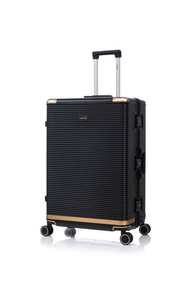 Angle. BreeBe - PC+Aluminum Luggage Set 20/24/28 Inch, Three-Piece Travel Suitcases with Stylish Aluminum Frame and Password Lock - Black.