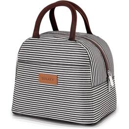 Zulay Kitchen - Insulated Lunch Box For Women - Tote Lunch Bag Women Insulated With Soft Padded Handles - Black Stripe