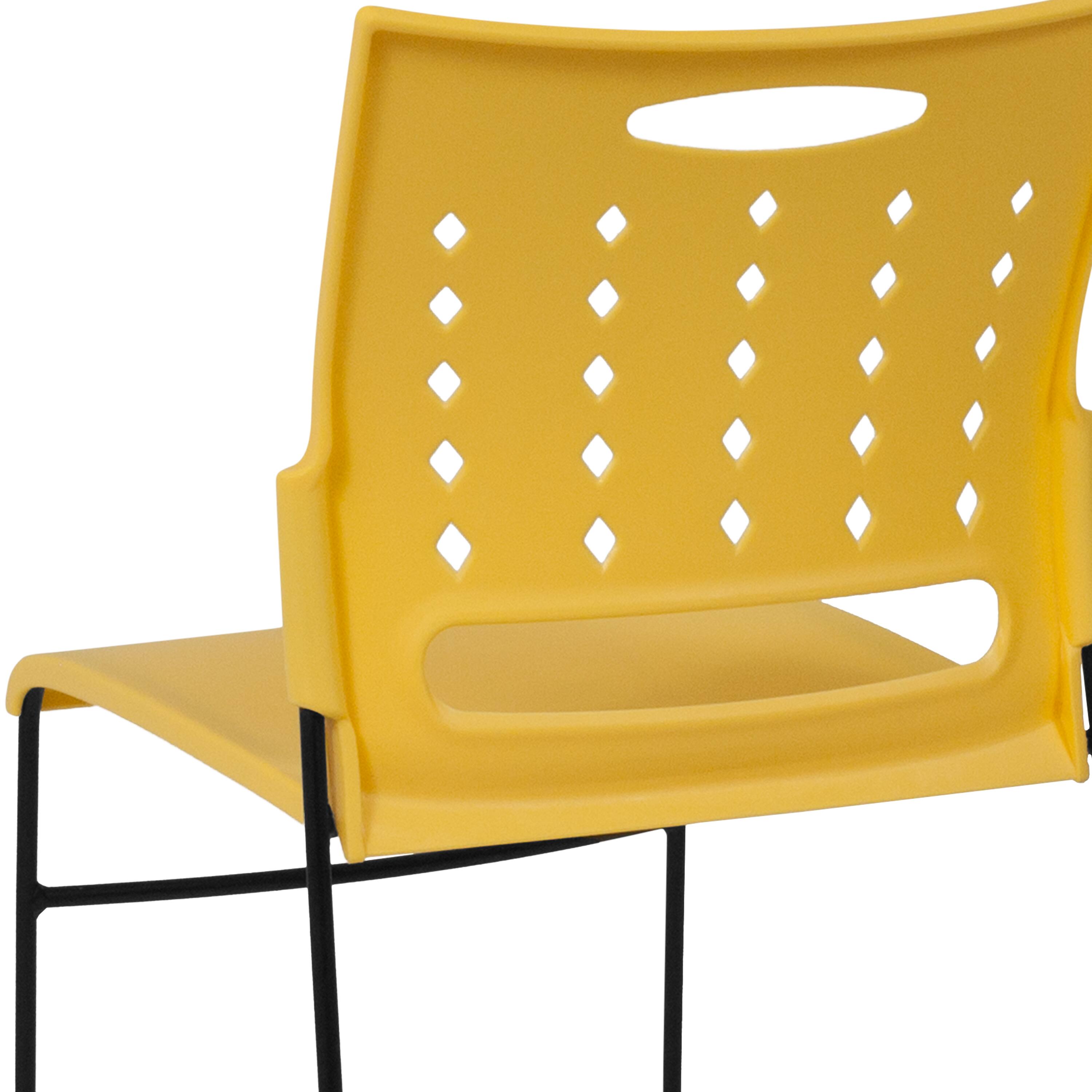 Alt View 8. Emma + Oliver - Home Office Plastic Accent Sled Base Stack Chair - Air-Vent Back - Yellow.