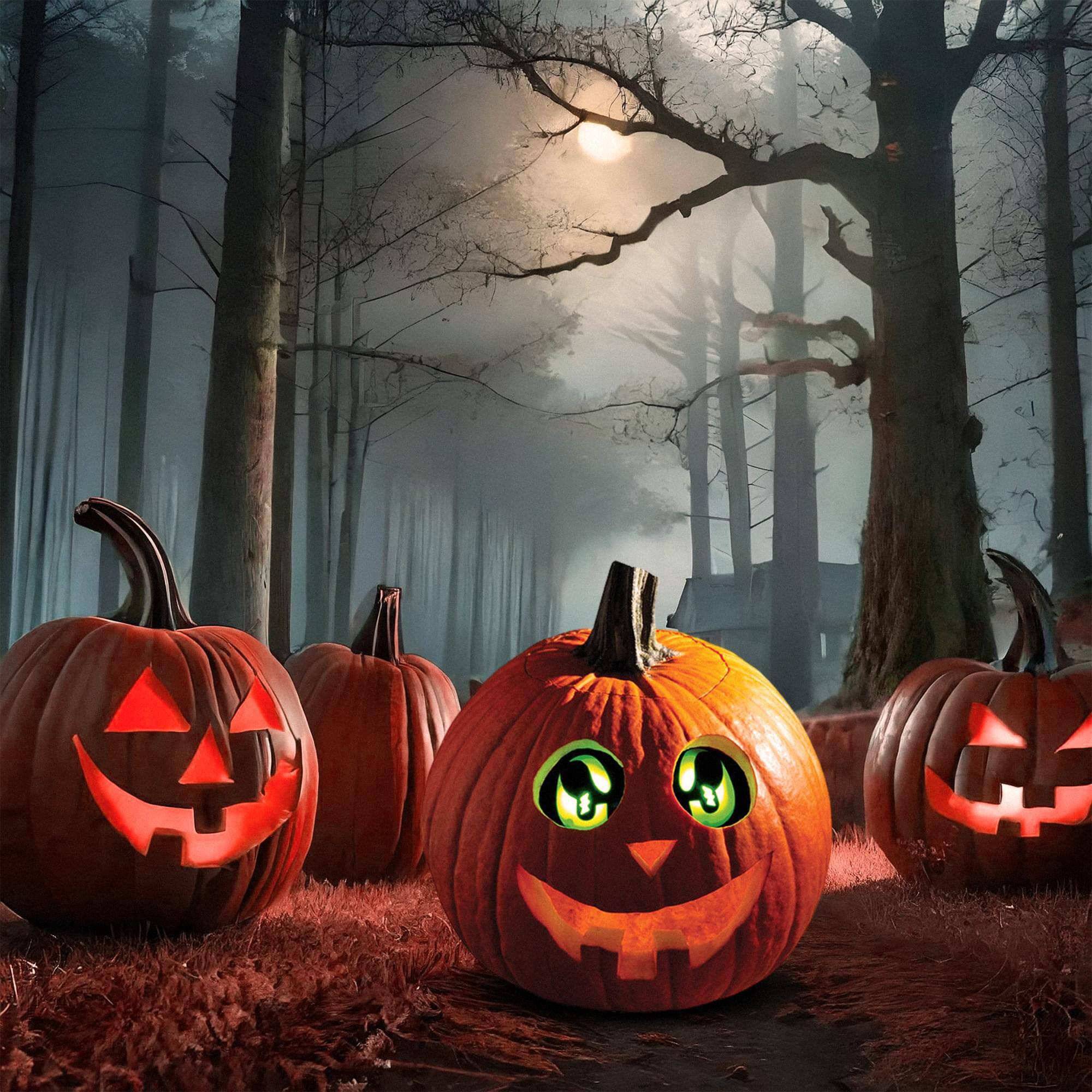 Alt View 2. Funworld - Eerie Light-Up Pumpkin Eyes Halloween Decoration | Green - Green.