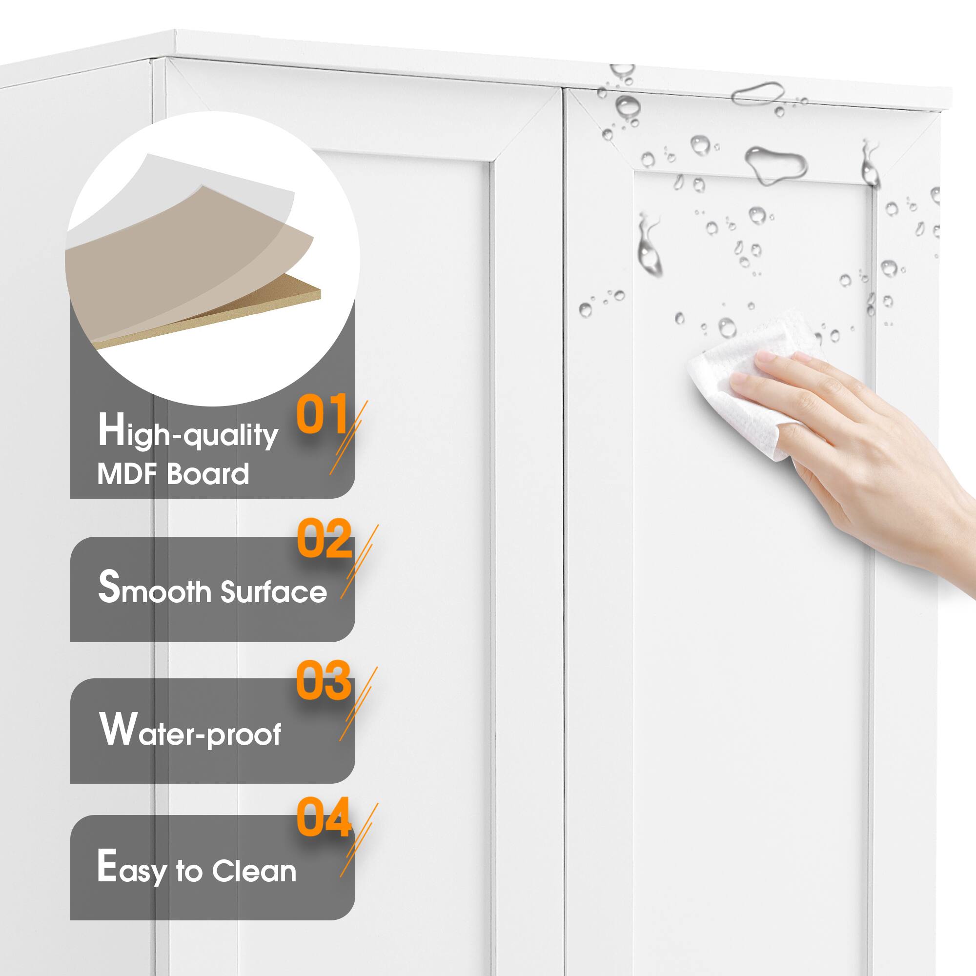 1. High-quality MDF Board  
2. Smooth Surface  
3. Water-proof  
4. Easy to Clean