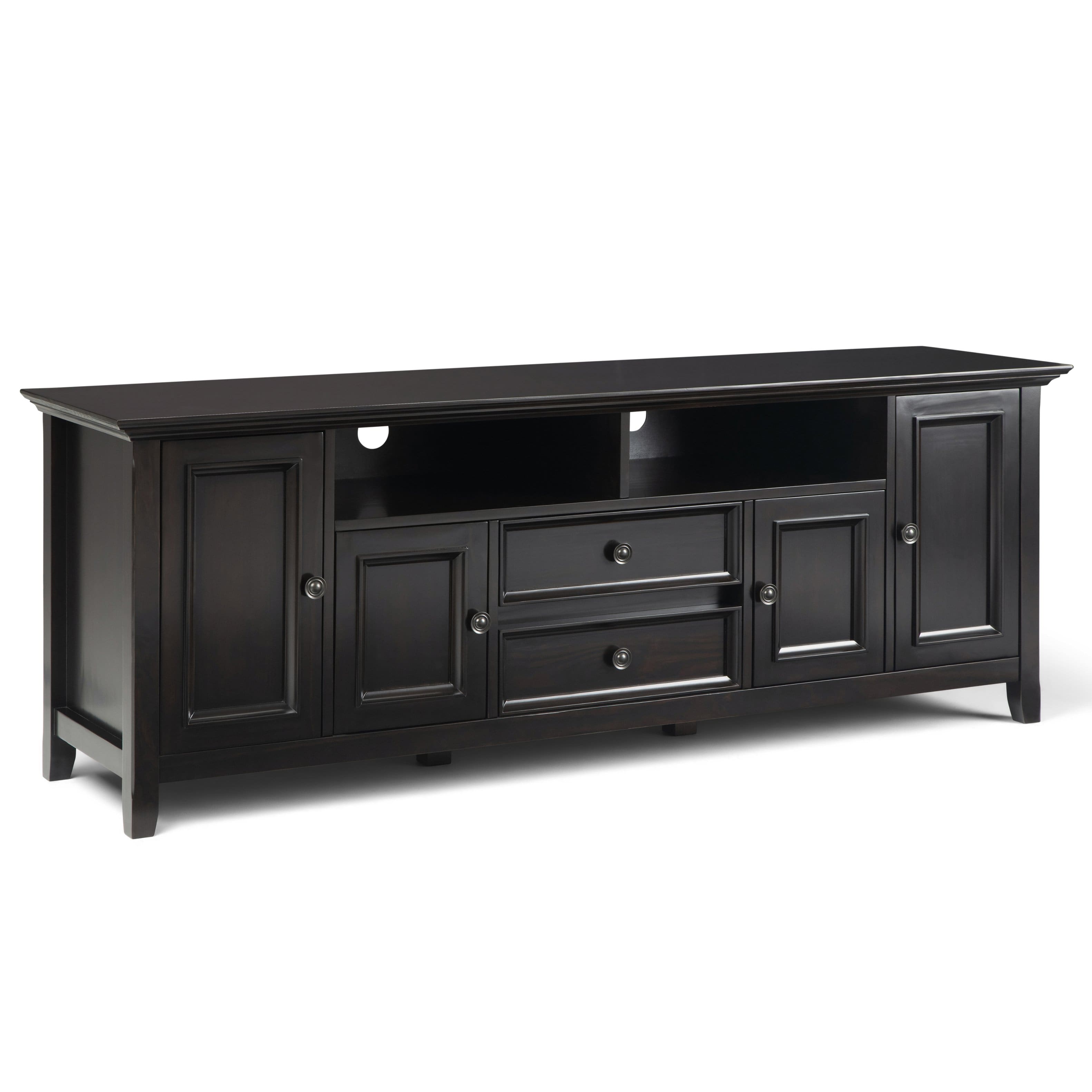 Front. Simpli Home - Amherst 72 inch Solid Wood TV Media Stand in Hickory Brown - Hickory Brown.