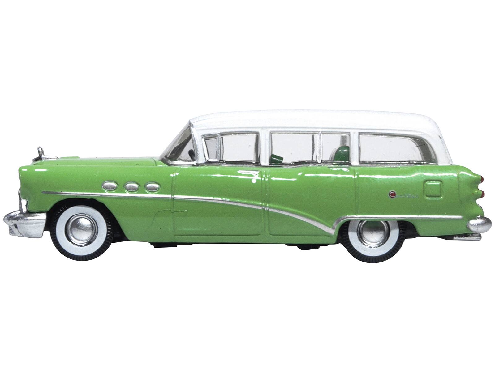 Angle. Oxford Diecast - 1954 Buick Century Estate Wagon Willow Green and White 1/87 (HO) Scale Diecast Model Car by Oxford Diecast - Green and White.