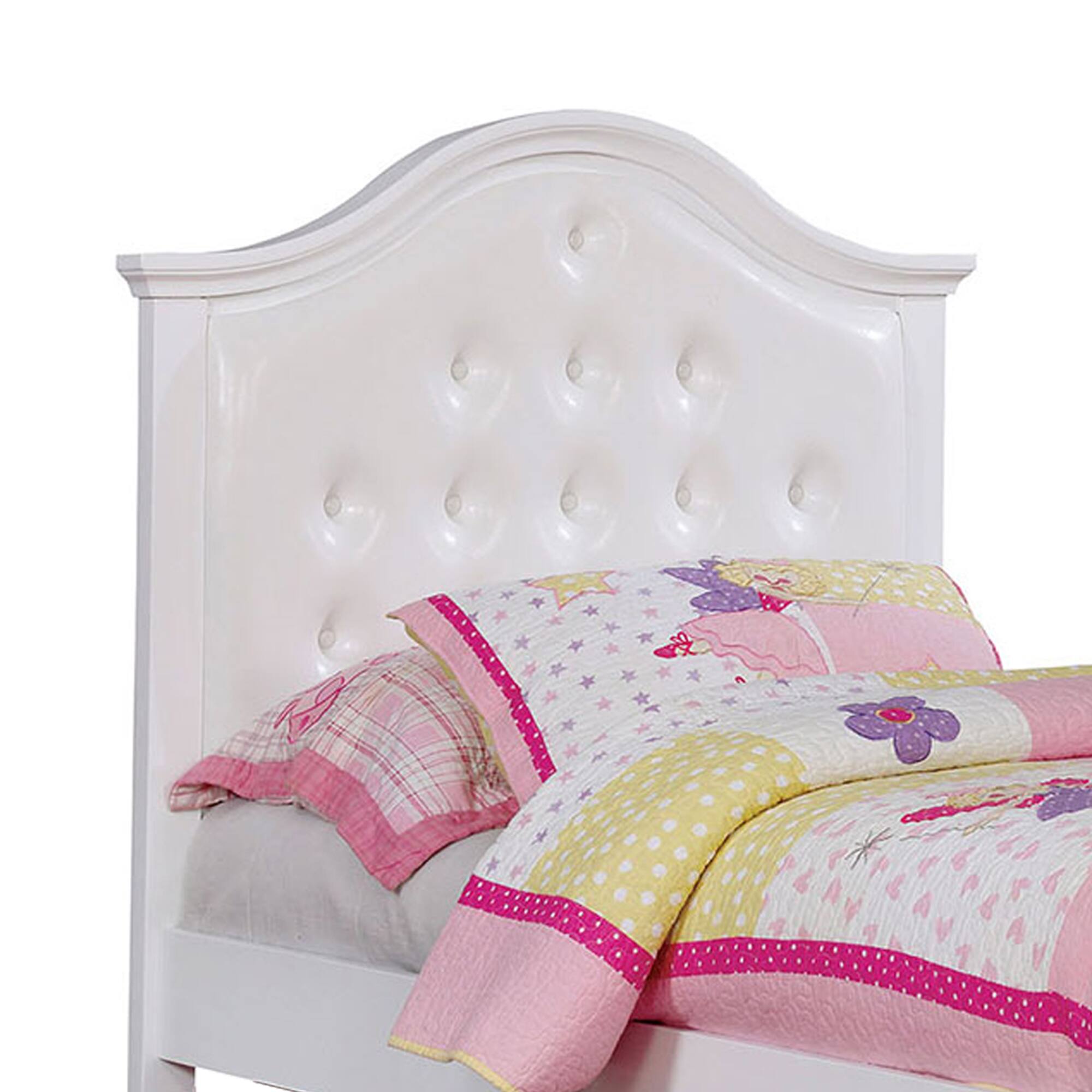 Alt View 1. Manhattan Lane - Traditional Style Full Bed with Button Tufted Camelback Headboard, White - White.