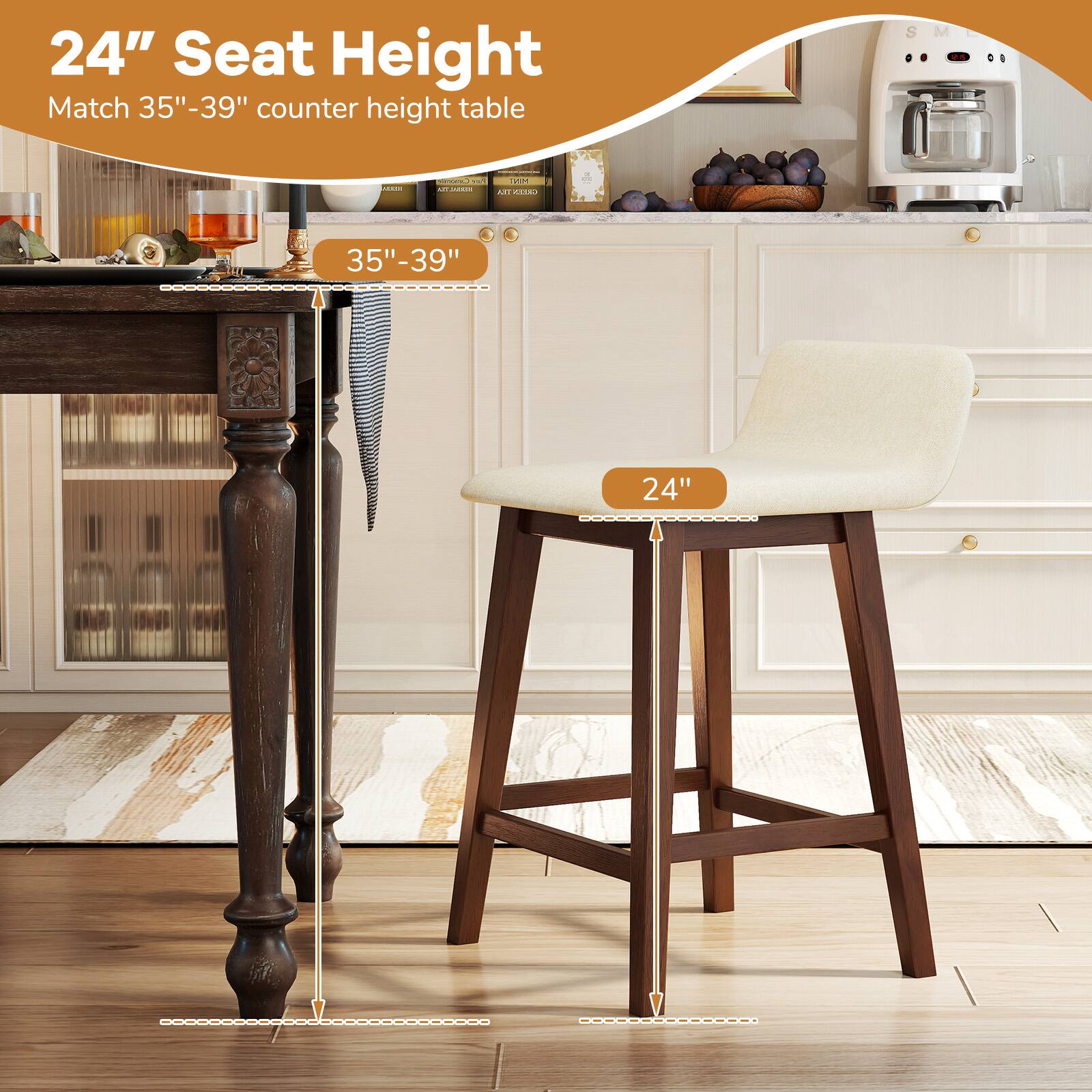 24" Seat Height Match 35"-39" counter height table.