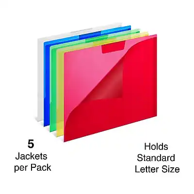 Partition File Jacket Staples Heavyweight Plastic File Jackets, Letter Size, 5/Pack Assorted ...