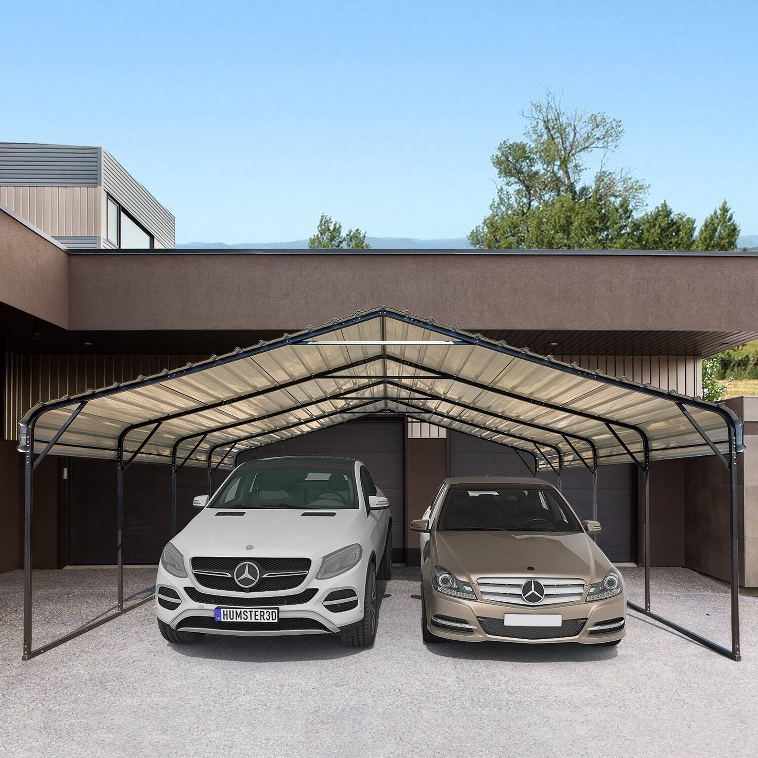 Angle. U-HOMY - Outdoor Carport with Galvanized Steel Roof – All-Weather Shelter for Cars, Boats & Tractors - 20'x20'.