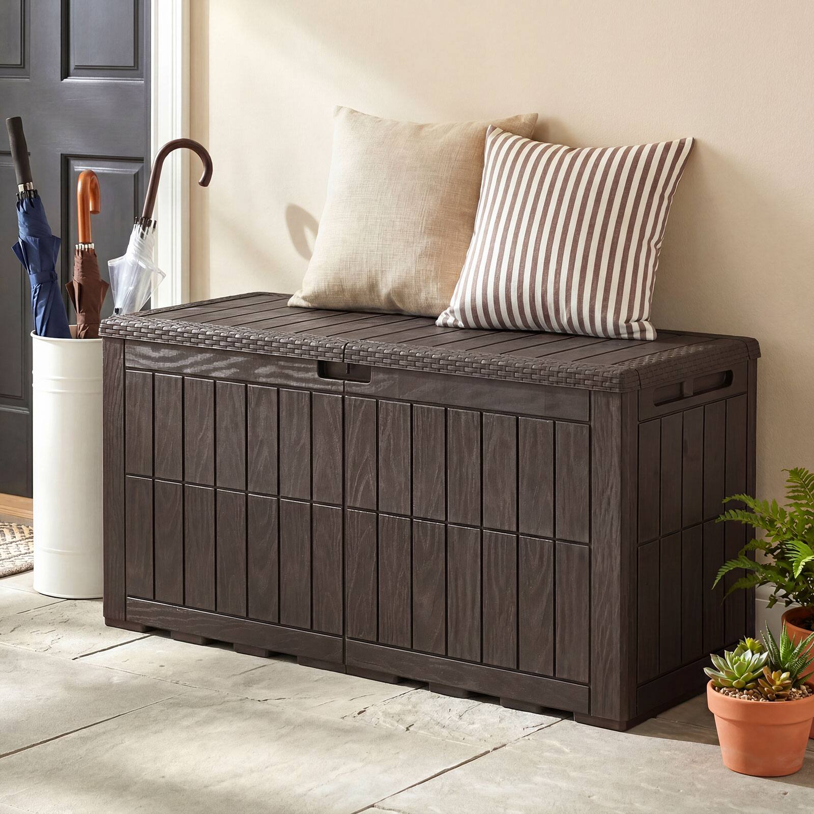 Alt View 3. Costway - Costway 100 Gal Outdoor Deck Box, All-Weather Lockable Storage Bin with Lid and Handles - Dark Brown.