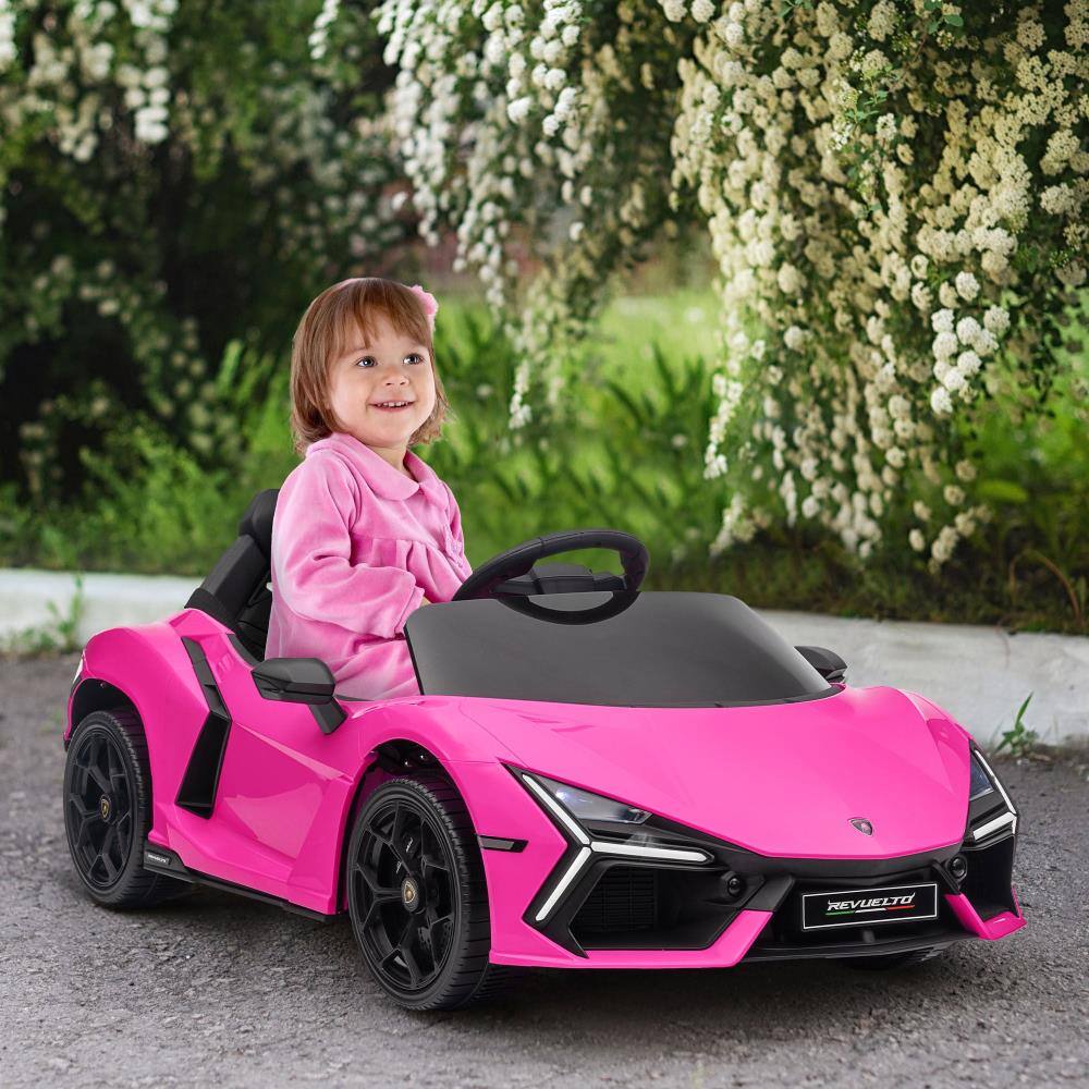 Angle. BreeBe - Qaba Licensed Lamborghini Revuelto 12V Kids Electric Car, Battery Ride On with Hydraulic Doors, Remote Control, 3 Speeds - Pink.