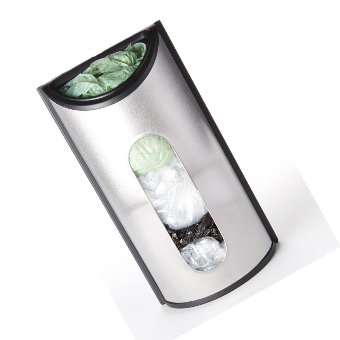 Angle. Home It - Grocery Bag Holder - Plastic Bag Organizer - Stainless Steel Grocery Bags Holder with Easy-Access Opening.
