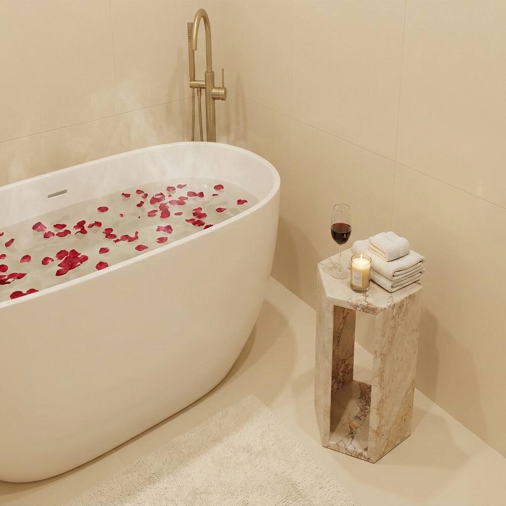 Loheer Luxury Natural Marble Side Table Hexagon Stone Pedestal Drink ...