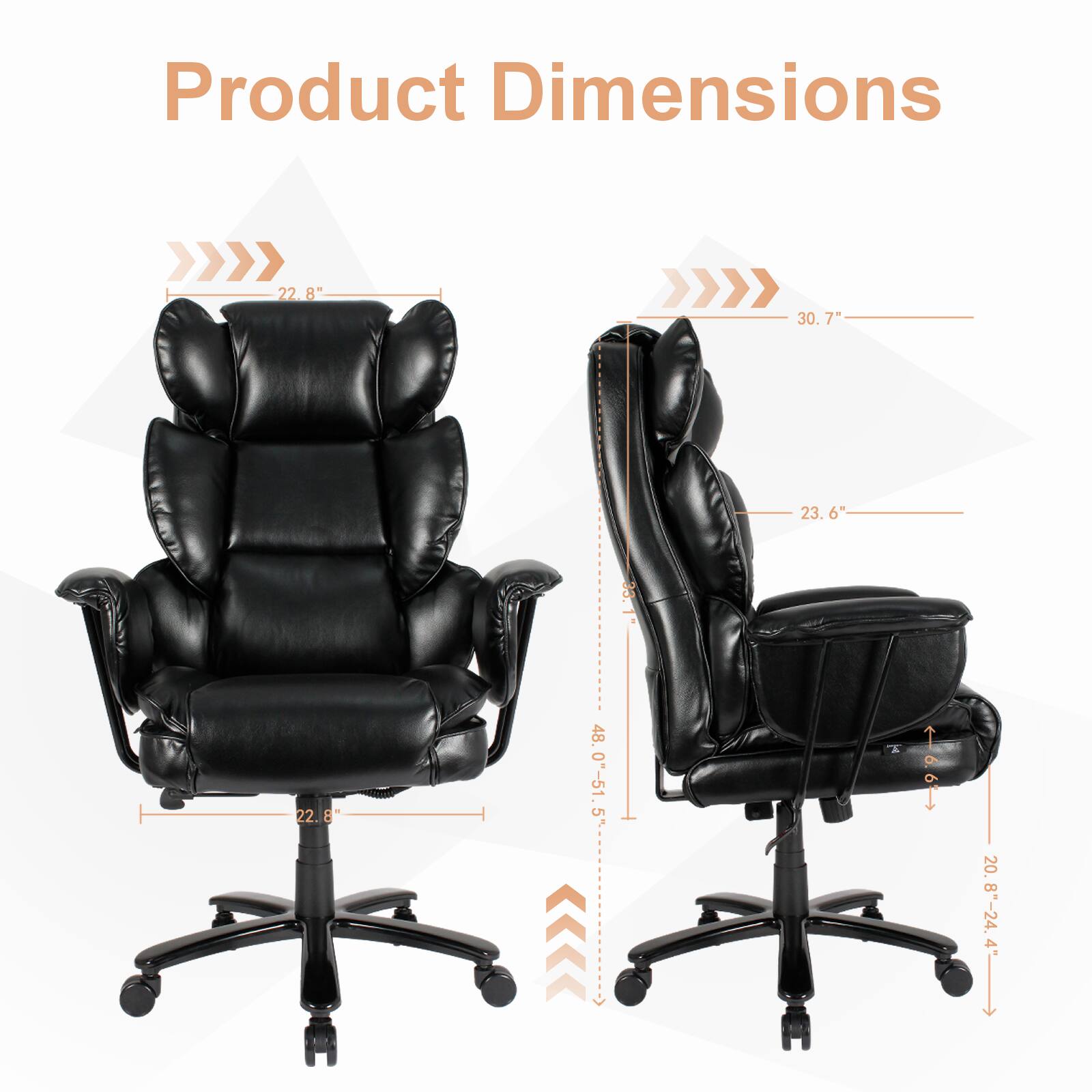 Product Dimensions

- Width: 22.8"
- Depth: 30.7"
- Height: 48.0"-51.5"
- Seat Height: 20.8"-24.4"
- Armrest Height: 23.6"