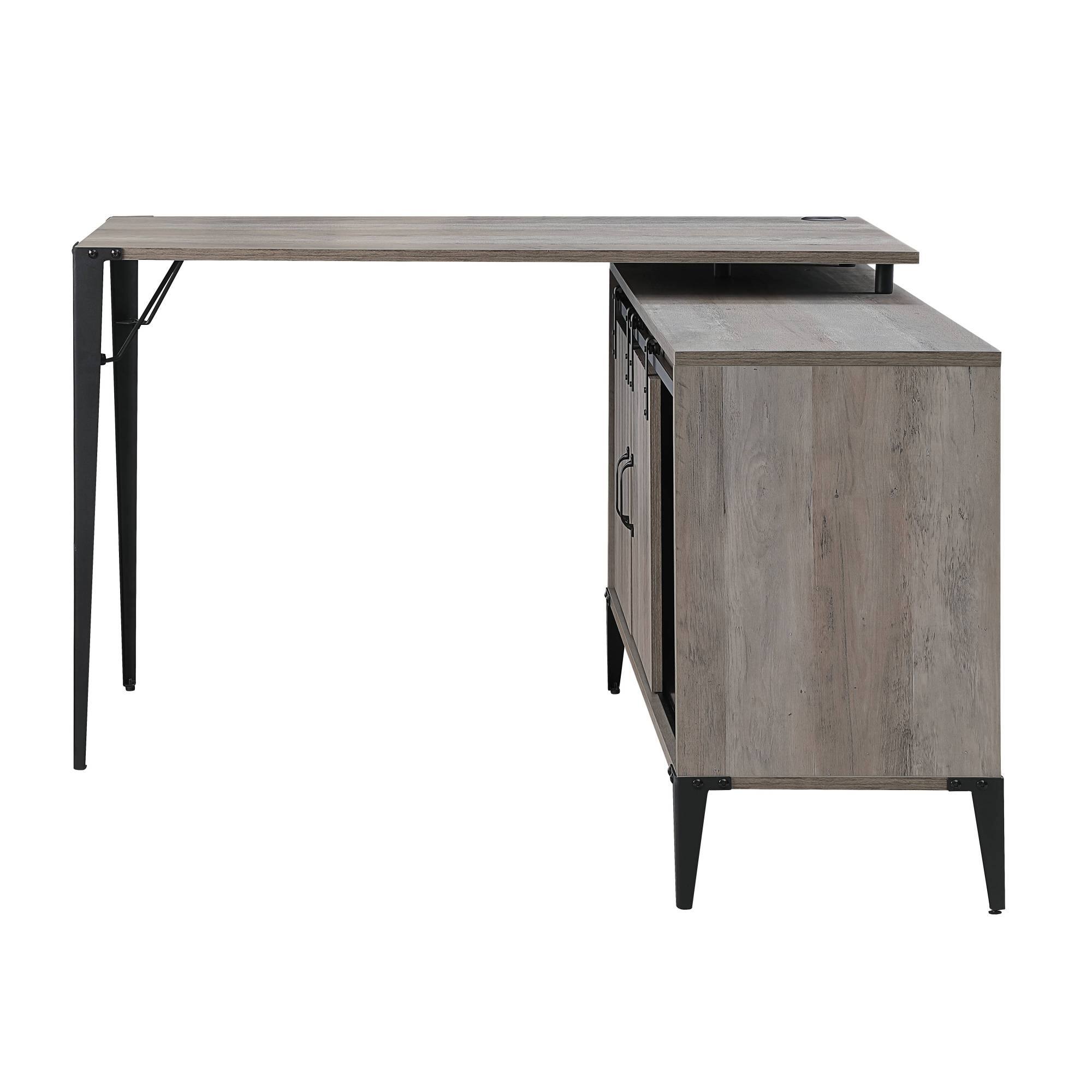 Back. GOODSILO - 48-Inch L-Shape Writing Desk with Barn Door Storage - Gray.