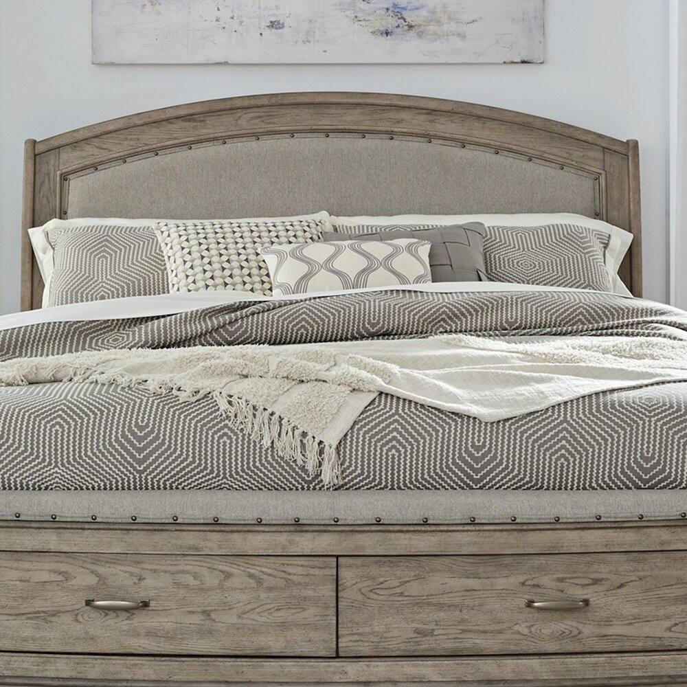 Alt View 1. Liberty Furniture Industries - Avalon Queen Upholstered Headboard with Oak Wood Frame - Burnished Beige - Upholstered Burnished Beige.