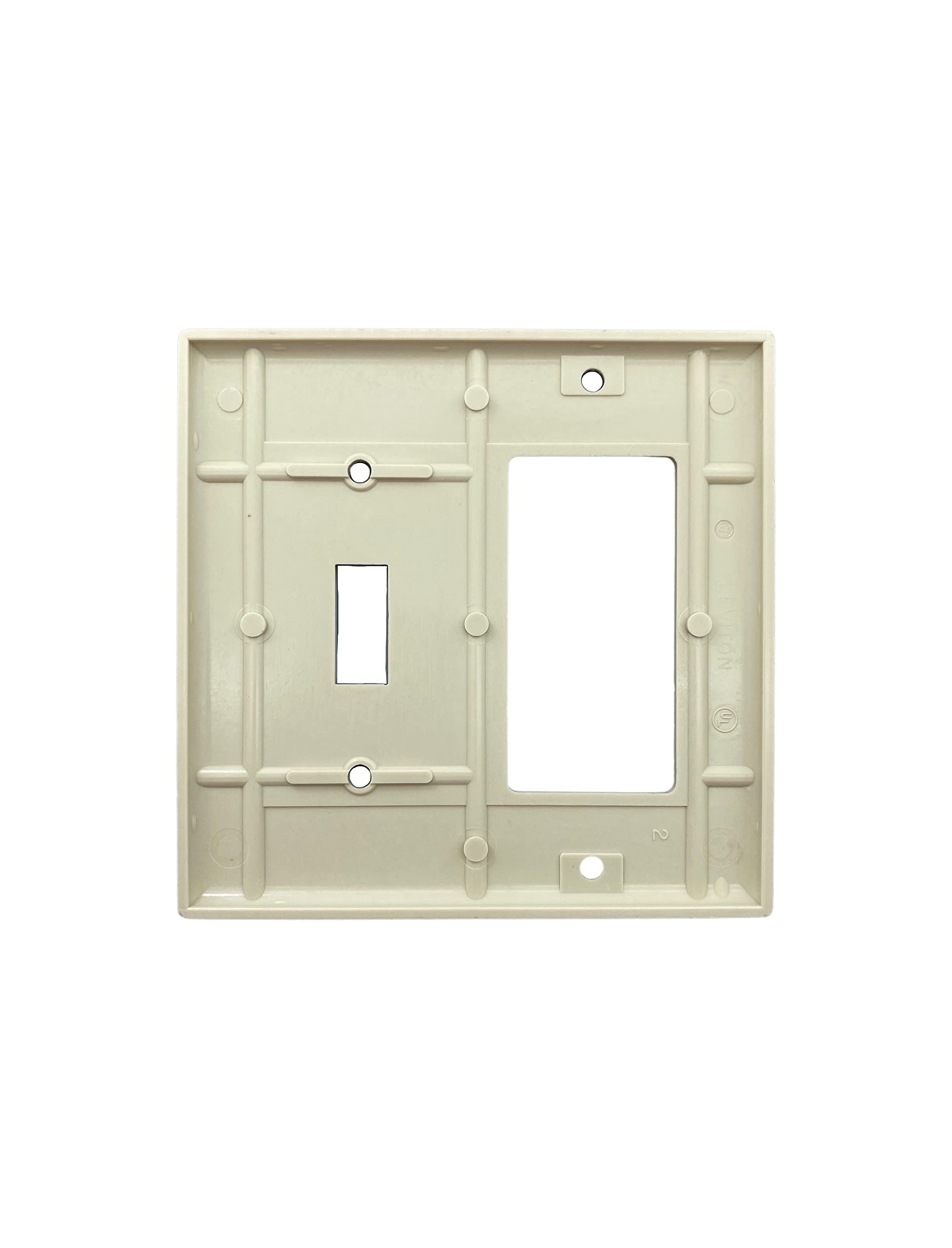 Left. Leviton - 80405-I 2-Gang Combo Wallplate (1 Toggle, 1 Decora/GFCI) - White.