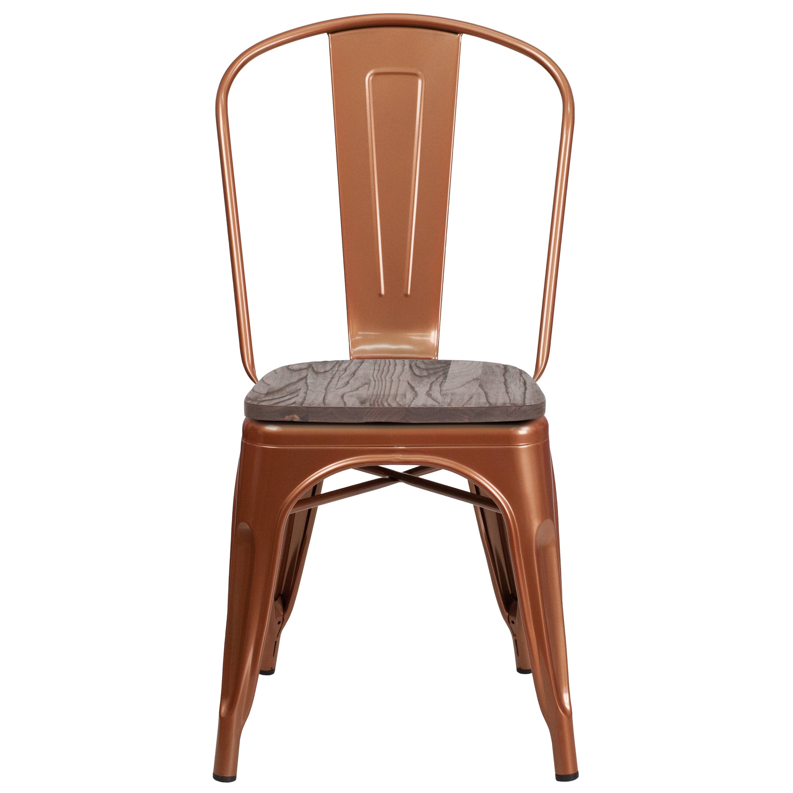 Alt View 5. Emma + Oliver - Colorful Metal Dining Stack Chair with Wood Seat - Copper.