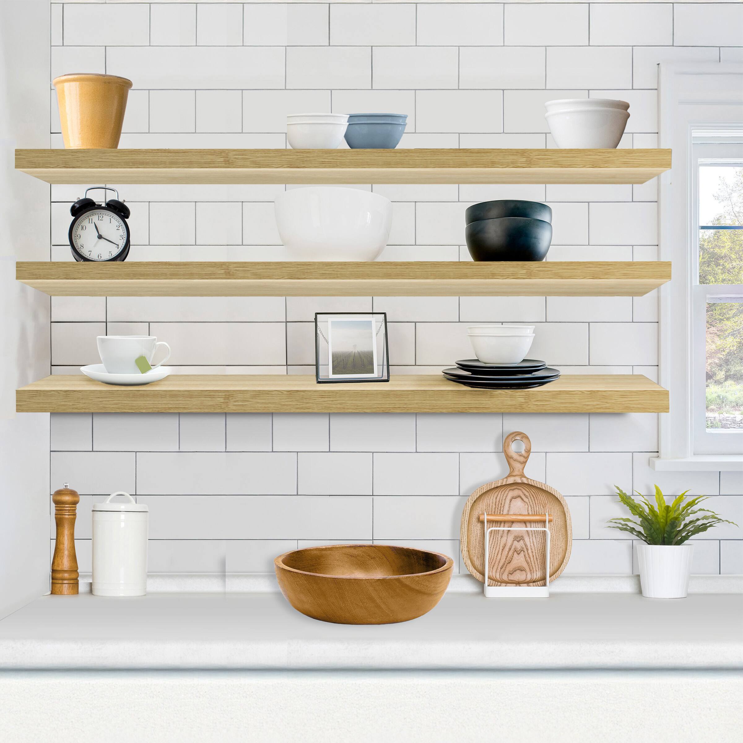 Alt View 2. Sorbus - Sorbus Floating Shelves for Wall - 55 Inch Extra-Long Bathroom Shelves, Floating Shelf with Hidden Brackets (3 Pack) - Maple.