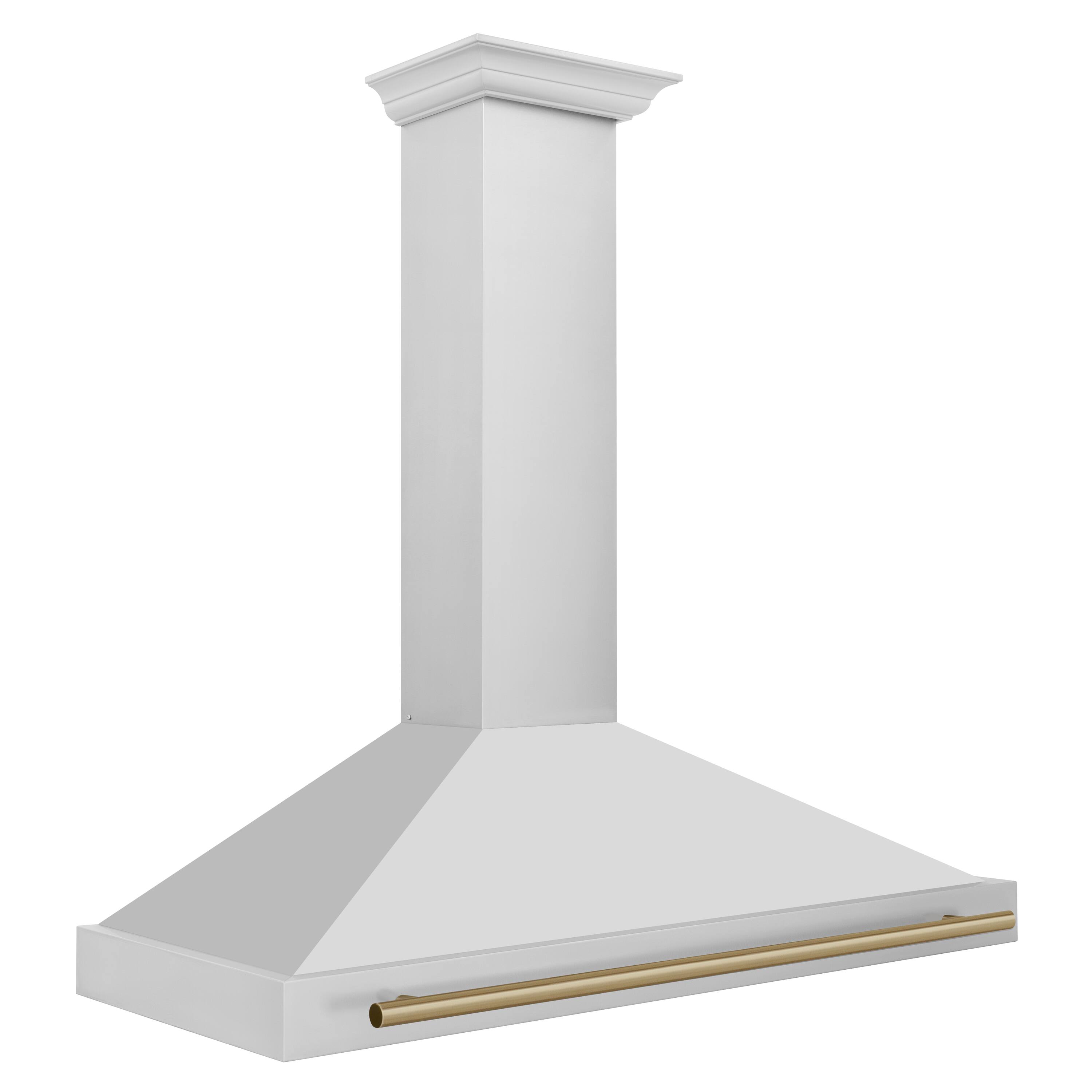 Left. ZLINE - ZLINE 48 in. Autograph Edition Convertible Stainless Steel Range Hood with Stainless Steel Shell and Champagne Accents - Stainless steel.