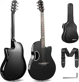 CAHAYA - Acoustic Electric Guitar Kit - 41" Carbon Fiber Adult Beginner Set Pickup Black Finish CY0396-2