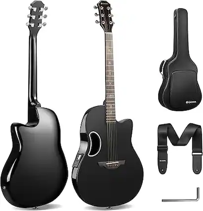 Front. CAHAYA - CAHAYA Acoustic Electric Guitar Kit - 41" Carbon Fiber Adult Beginner Set Pickup Black Finish CY0396-2.