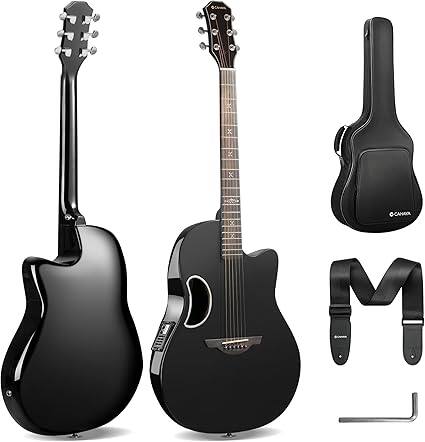 Front. CAHAYA - CAHAYA Acoustic Electric Guitar Kit - 41" Carbon Fiber Adult Beginner Set Pickup Black Finish CY0396-2.