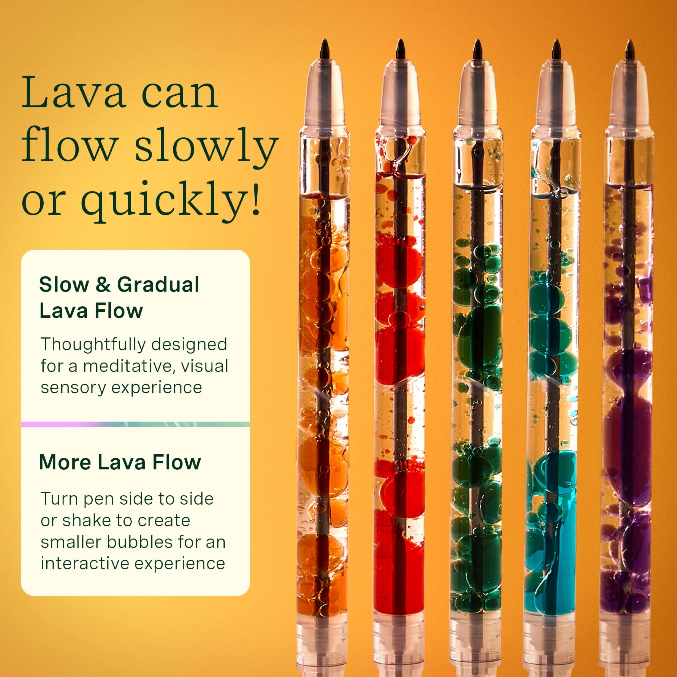Lava can flow slowly or quickly!

Slow & Gradual Lava Flow  
Thoughtfully designed for a meditative, visual sensory experience

More Lava Flow  
Turn pen side to side or shake to create smaller bubbles for an interactive experience
