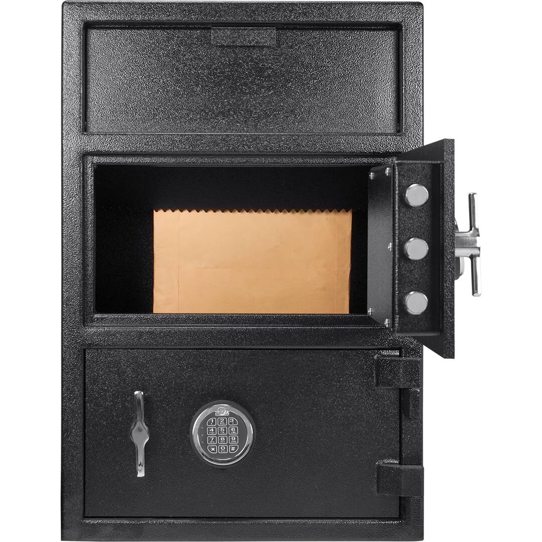 Left. Barska - Large Digital Depository Safe with Drop Slot-Solid Steel, Dual Keypad Access, 5 Deadbolts - Black.