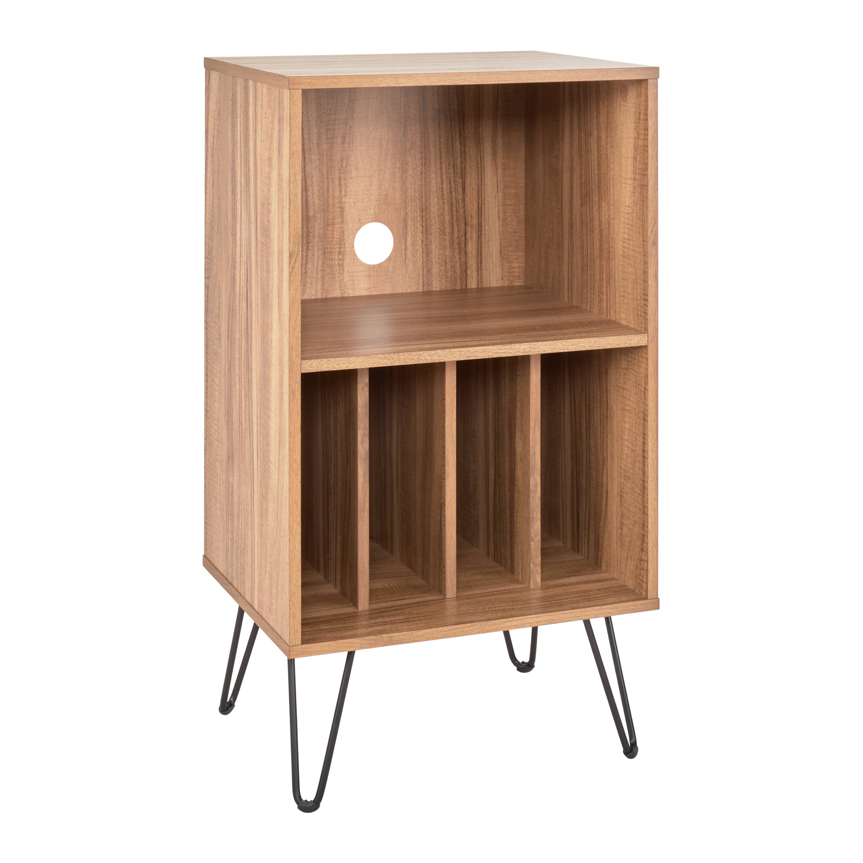 Angle. CorLiving - CorLiving Vintora Brown Engineered Wood Open Shleved Turntable Media Stand - Brown.