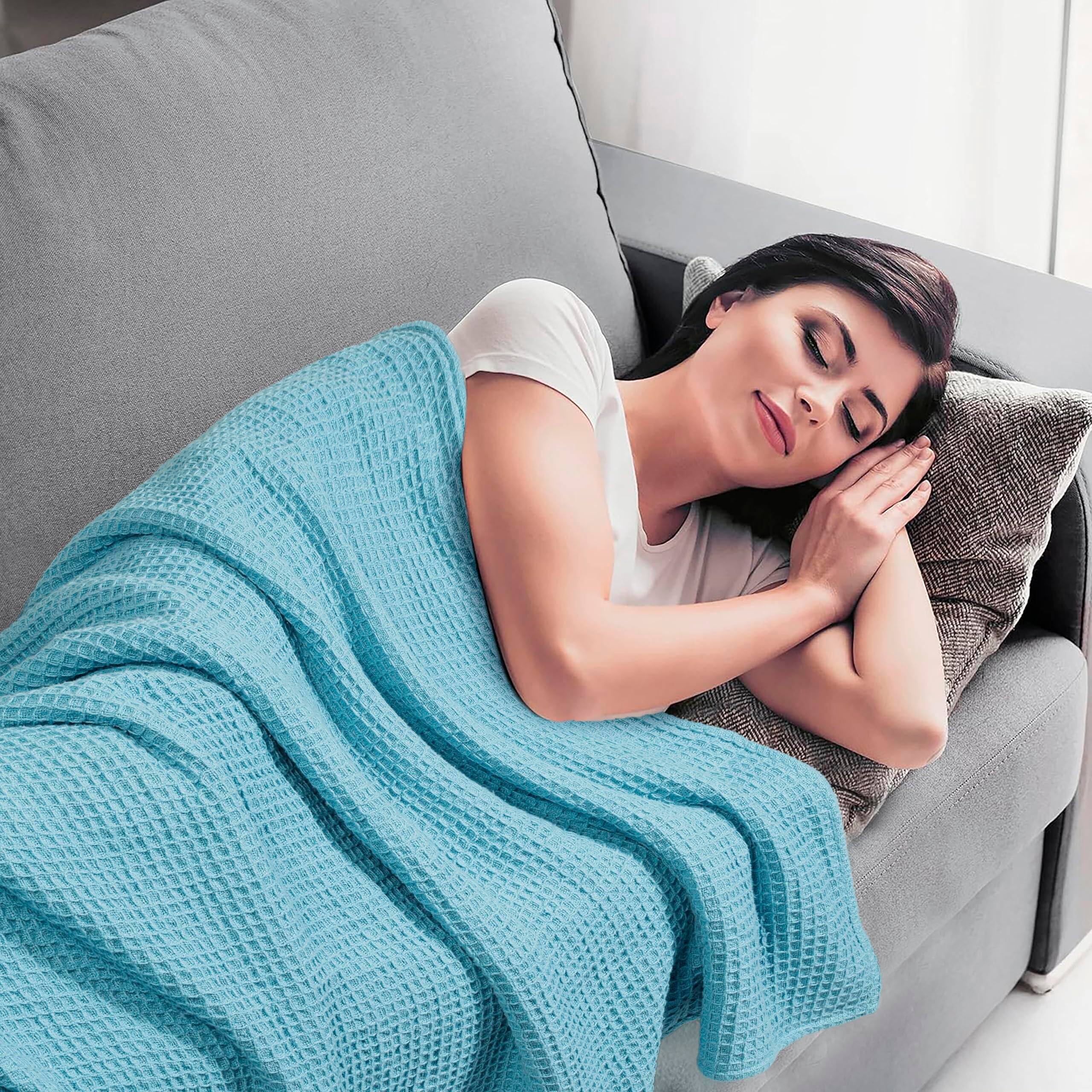 Alt View 5. Paradigms Interiors - Cotton Blankets - Waffle Weave Fall Blanket For Spring Summer Lightweight And Breathable Soft Skin-friendly - White-Queen.