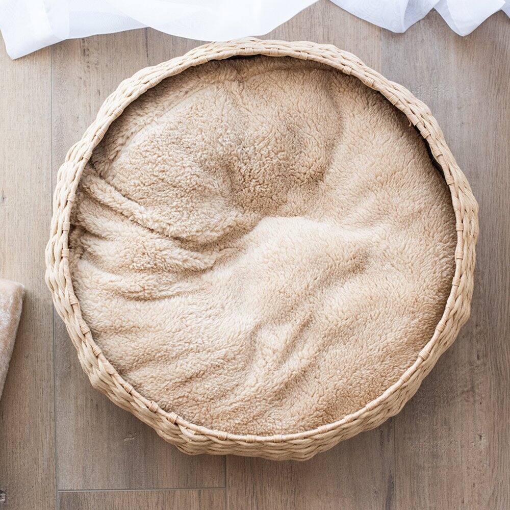 Alt View 3. PetPals - Paper Rope Wicker Design Round Cat Bed - Brown.