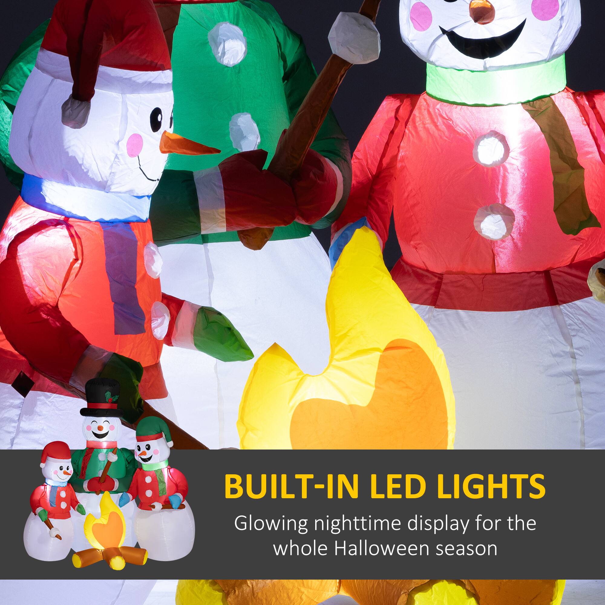Alt View 3. Outsunny - 5 FT Christmas Inflatable Snowman Family Roasting Marshmallows, LED Yard Decor - Multicolor.