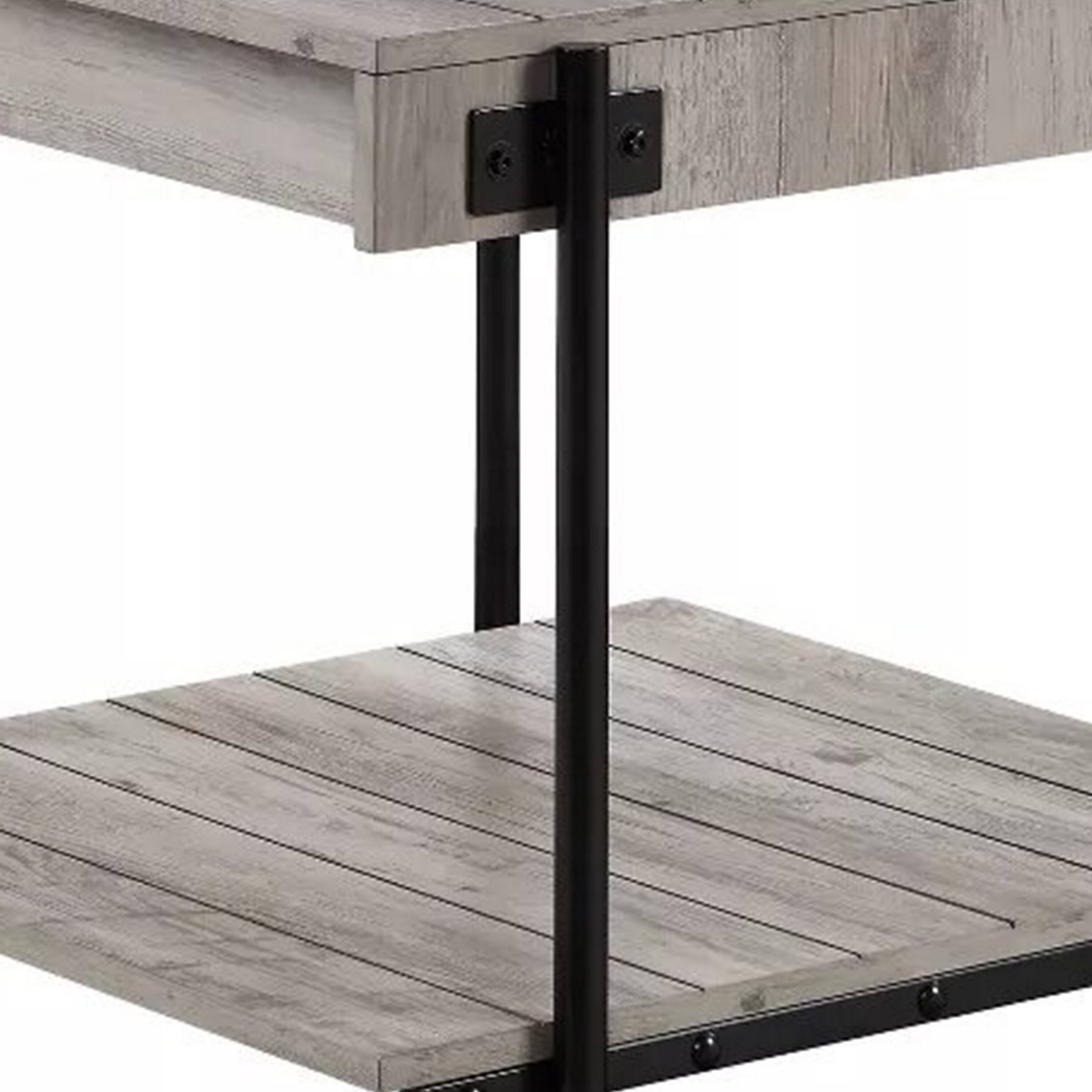 Alt View 1. Manhattan Lane - Loak 24 Inch Side End Table, Plank Design, Caster Wheels, Brown, Black - Black, Brown.