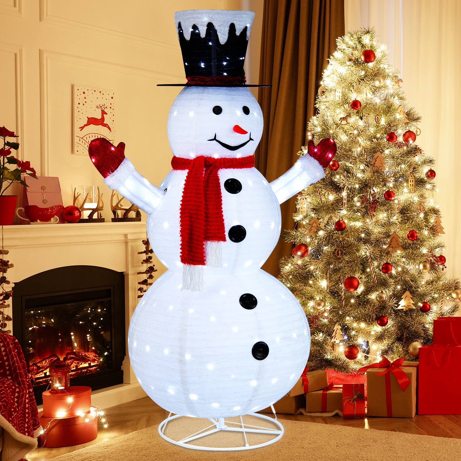 Alt View 1. Gymax - Gymax 6FT Pre-Lit Pop-Up Flannel Snowman Collapsible Christmas Decor w/ LED Lights - White.