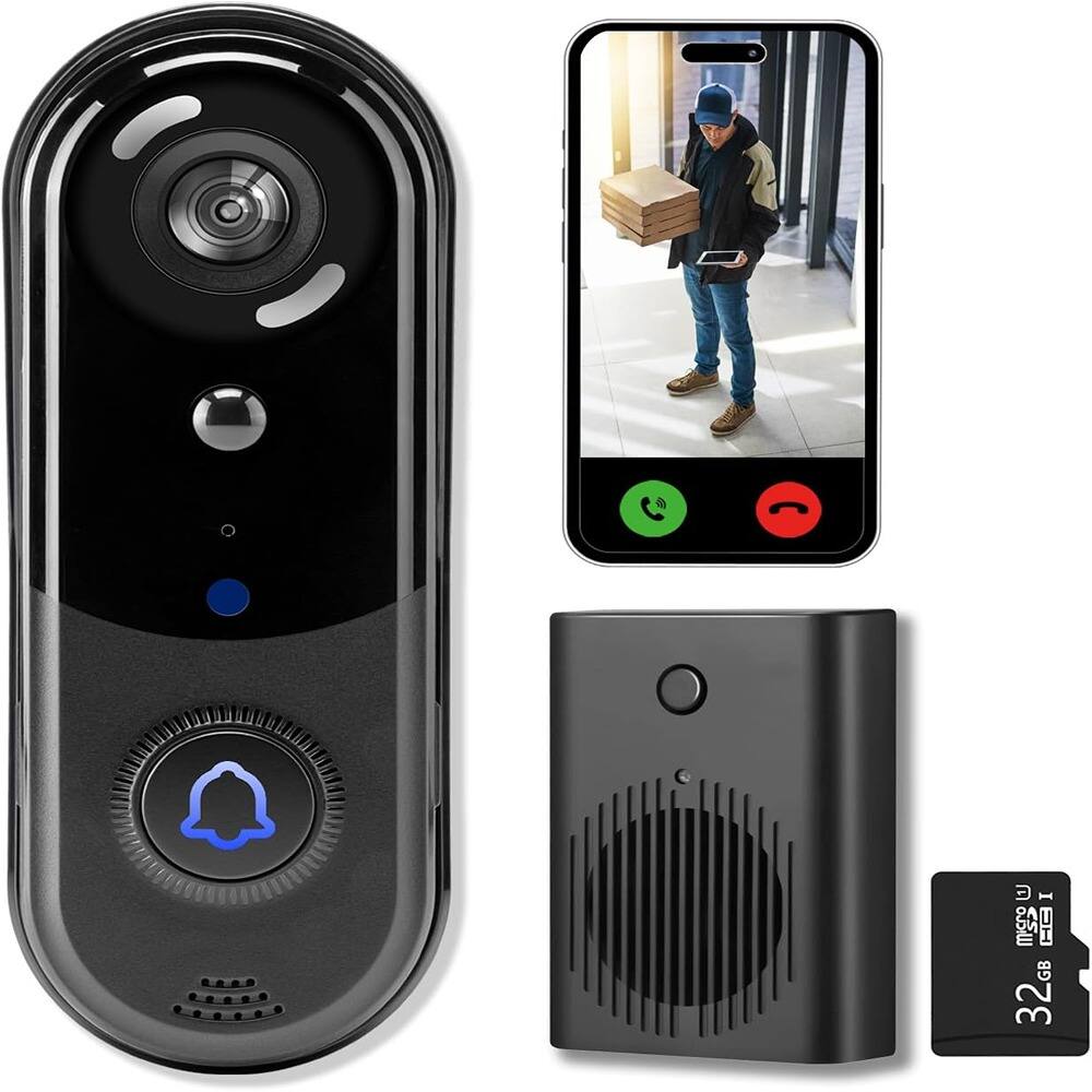 Schertz - Video doorbell with chime, wireless 2K camera, head-to-toe view - Pattern Name: J1 2K-Head to Toe