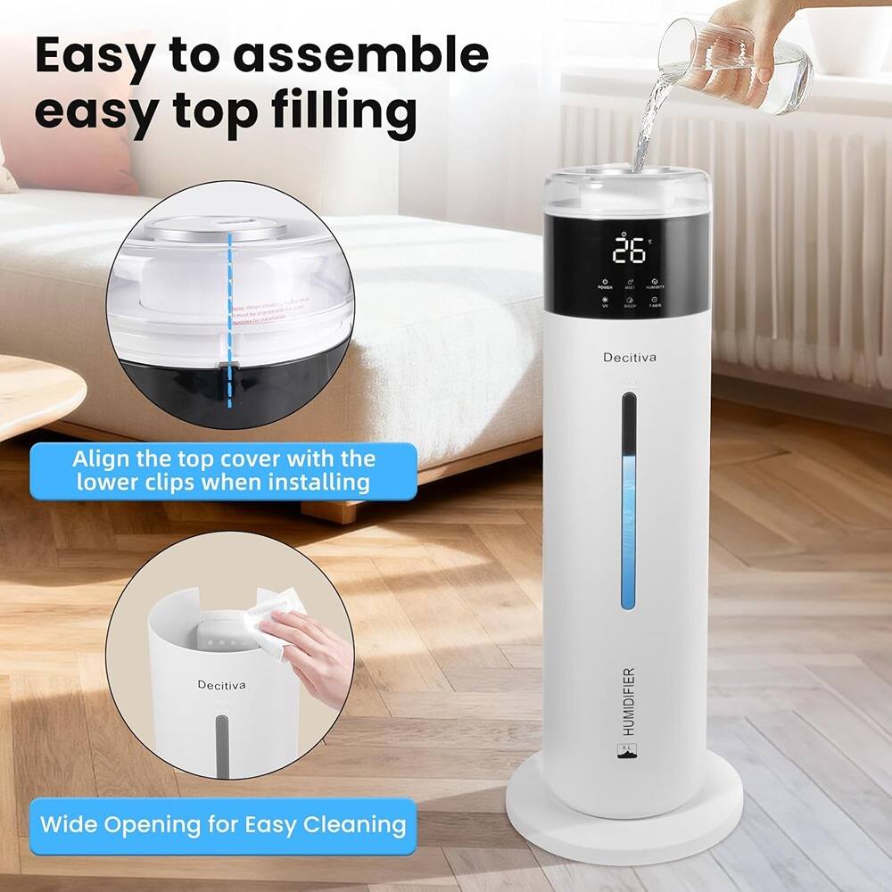 Easy to assemble  
easy top filling  

Align the top cover with the lower clips when installing  

Wide Opening for Easy Cleaning