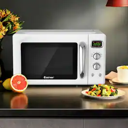 LUCKY ONE - 0.9 Cu.ft Retro Countertop Microwave Oven with 5 Power Levels & Turntable - Compact - White